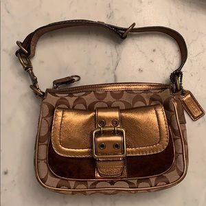 Coach Brown Jacquard, Gold & Suede Handbag